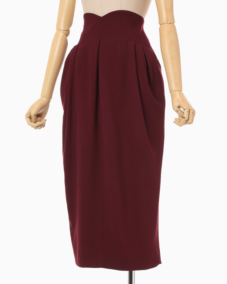 Wool Georgette High Waisted Skirt - bordeaux - Mame Kurogouchi