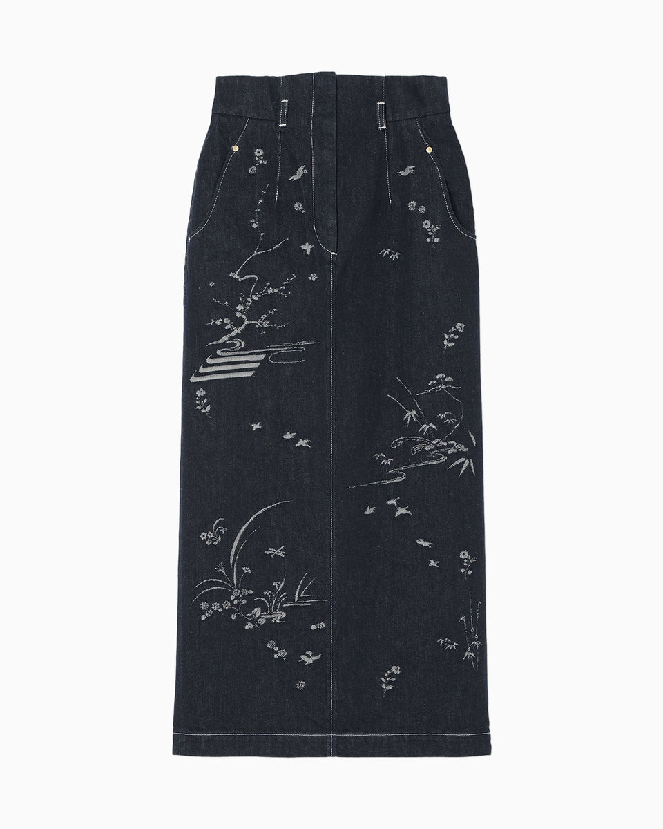 もだま4689 Nature Pattern Jacquard Denim Skirt - blue - Mame Kurogouchi