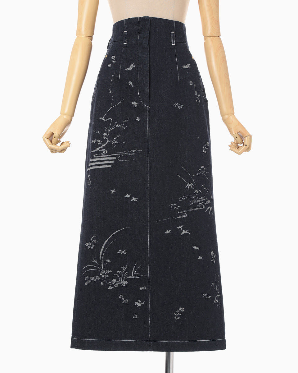 Nature Pattern Jacquard Denim Skirt - blue - Mame Kurogouchi