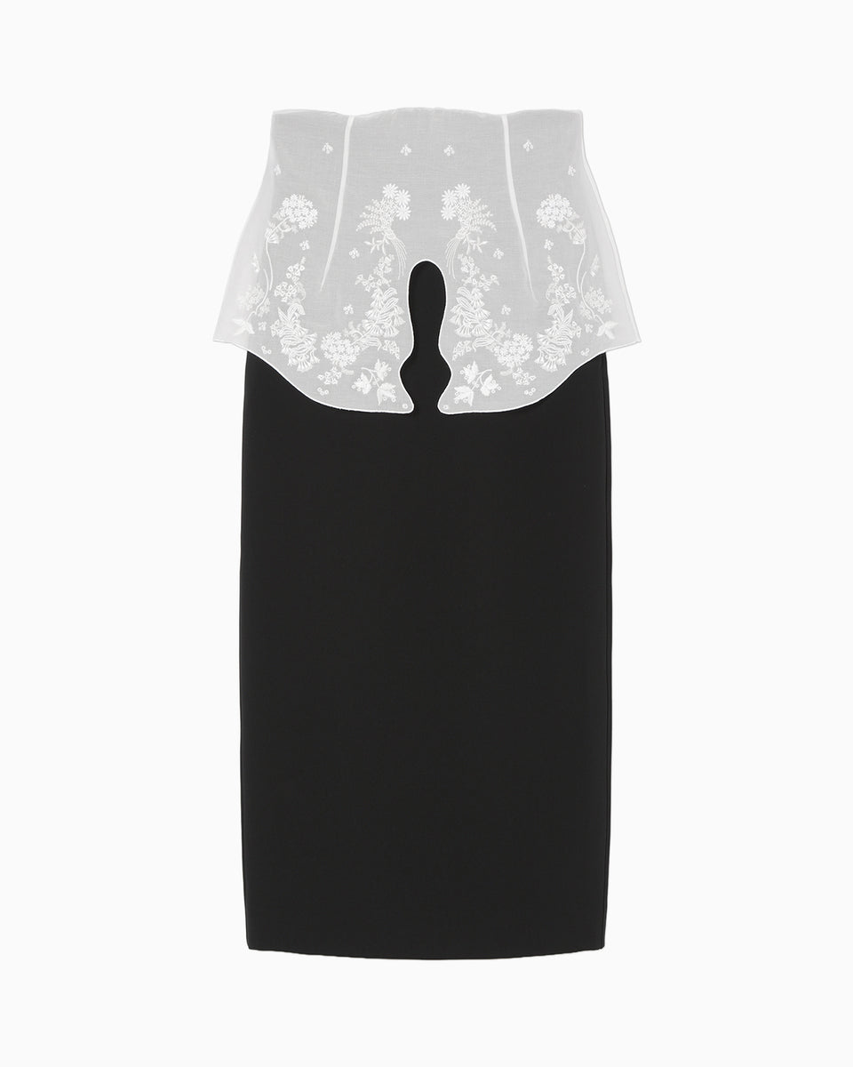 Triacetate Georgette Embroidery Peplum Skirt - black - Mame