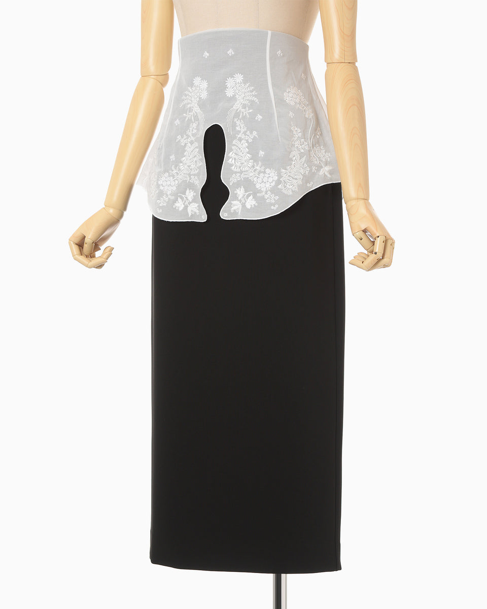 こよみページ Triacetate Georgette Embroidery Peplum Skirt - black - Mame