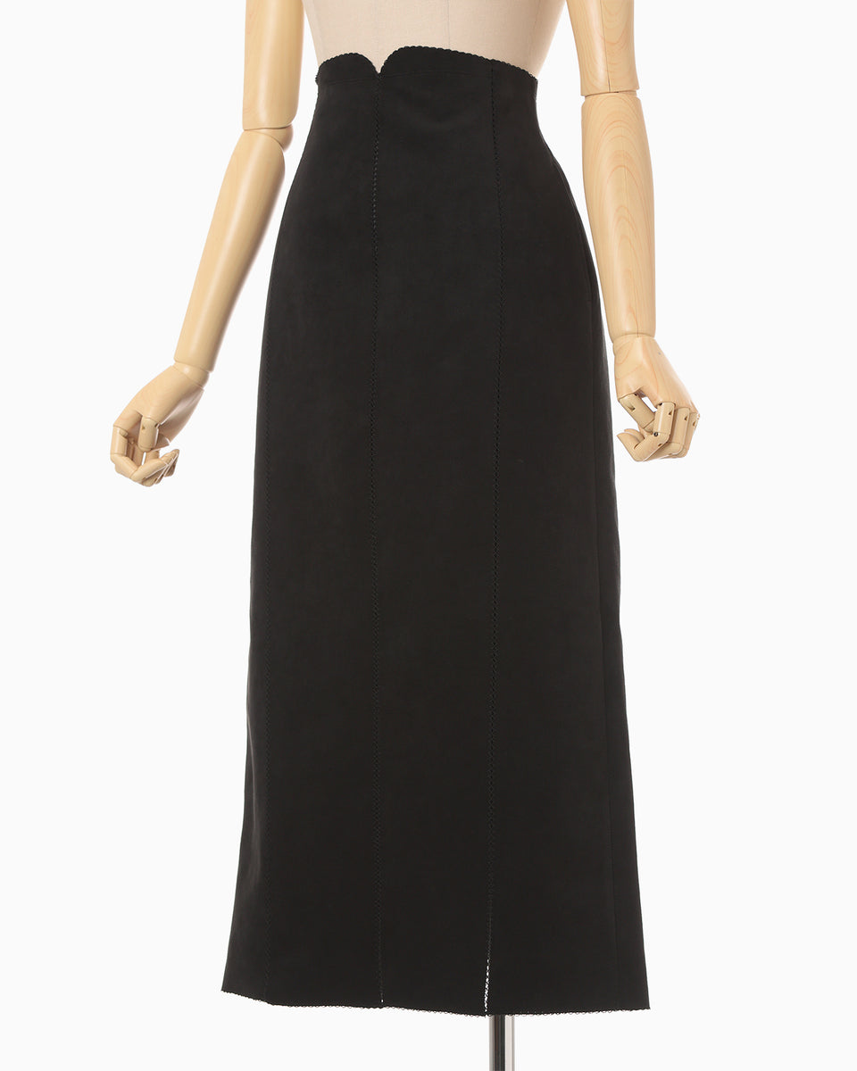 Synthetic Leather Fancy Ftitch High Waisted Skirt - black × black