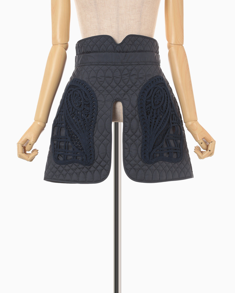 Cording Embroidery Quilted Wrapped Skirt - navy - Mame
