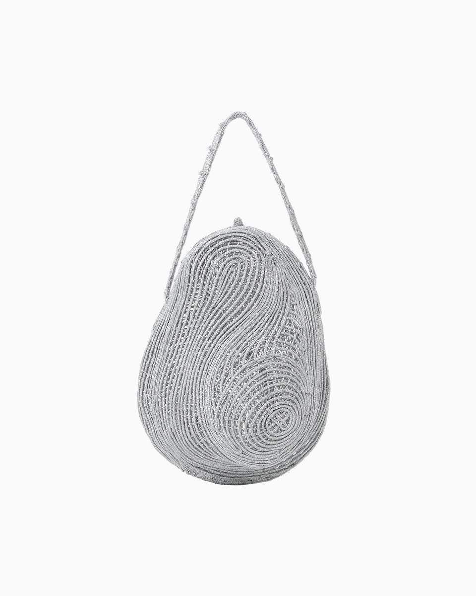 Cording Embroidery Stone Round Shape Mini Bag - silver Cording Embroidery Stone Round Shape Mini Bag - silver