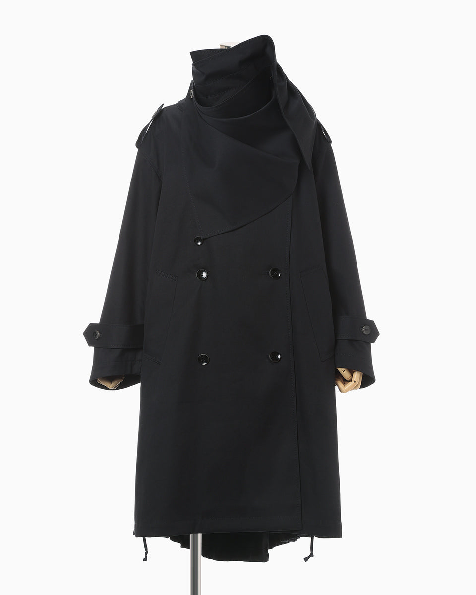 Oversized Organic Cotton Twill Trench Coat - navy - Mame