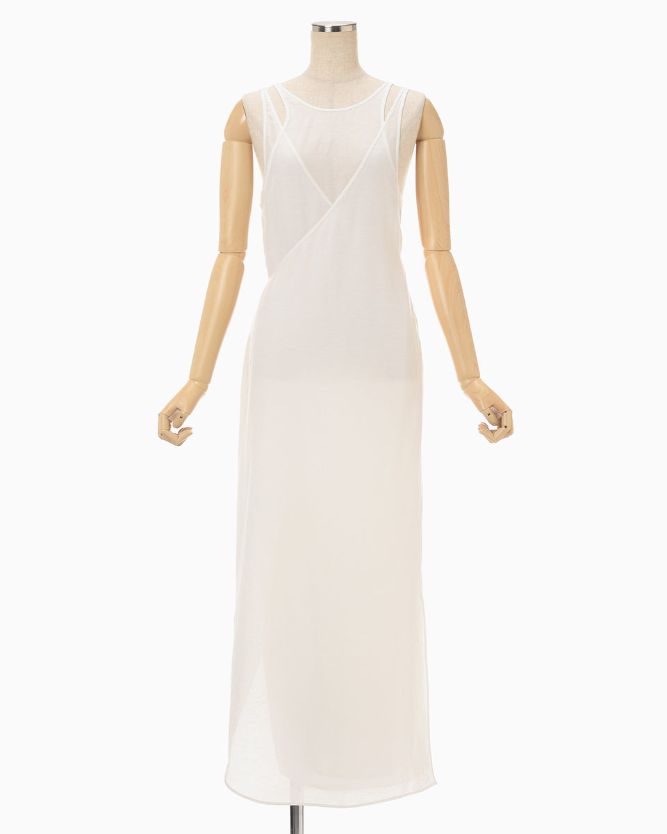 【Mame Kurogouchi】BotanicalMotif Sheer Sleeveless WrapDress Botanical Motif Sheer Sleeveless Wrap Dress - white - Mame
