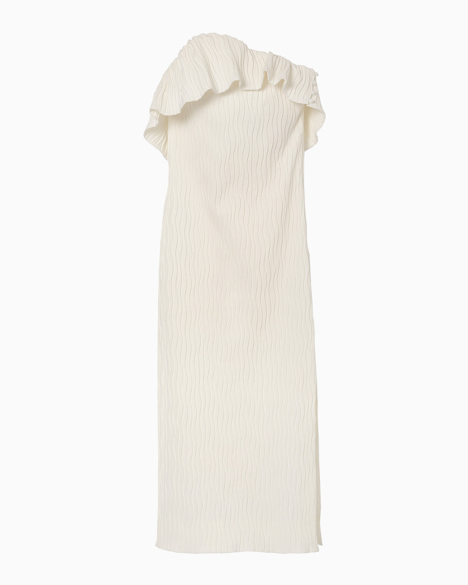 Wave Pleats Baretop Dress - ecru - Mame Kurogouchi