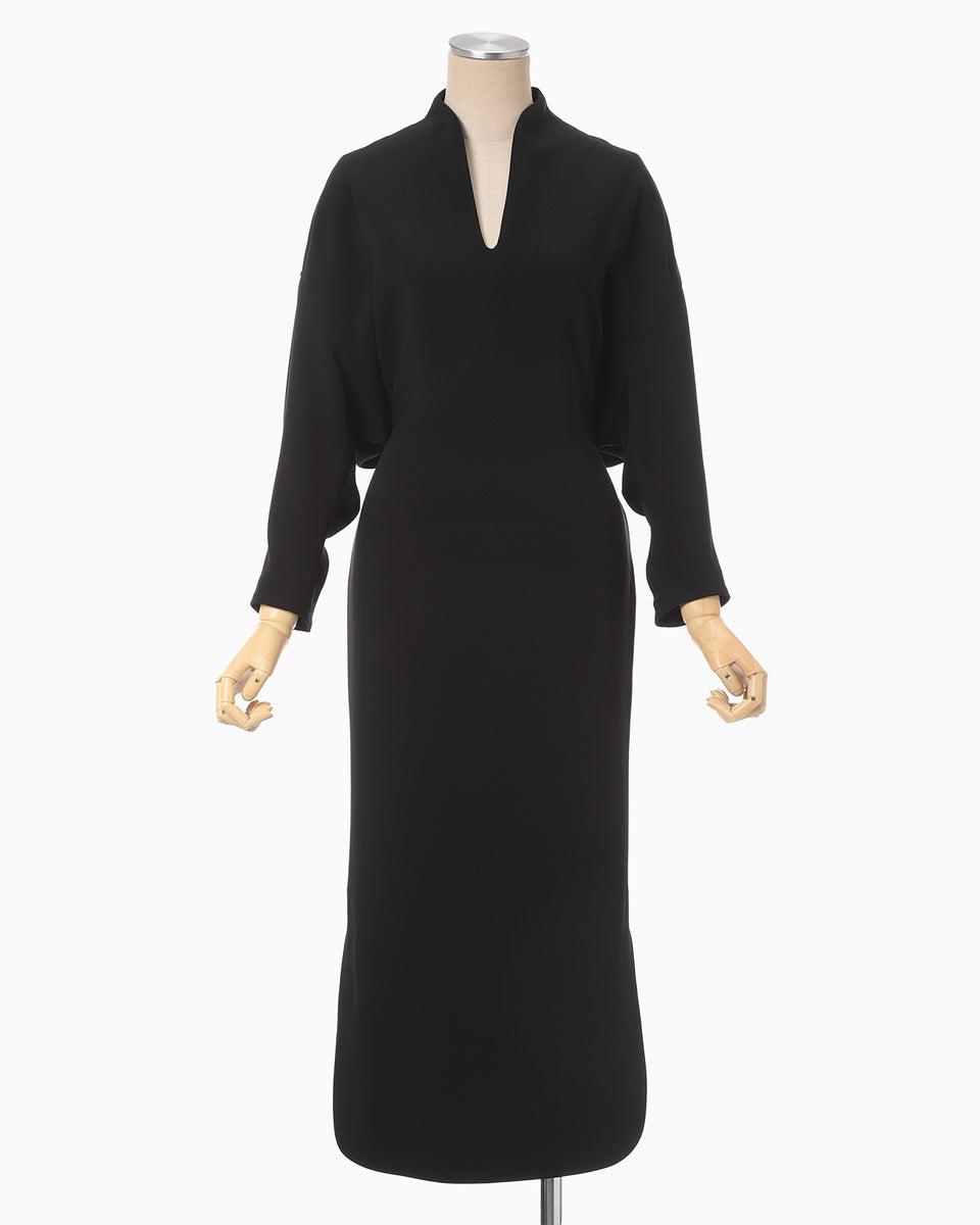 Triacetate Polyester Georgette V-Neck Dress - black - Mame