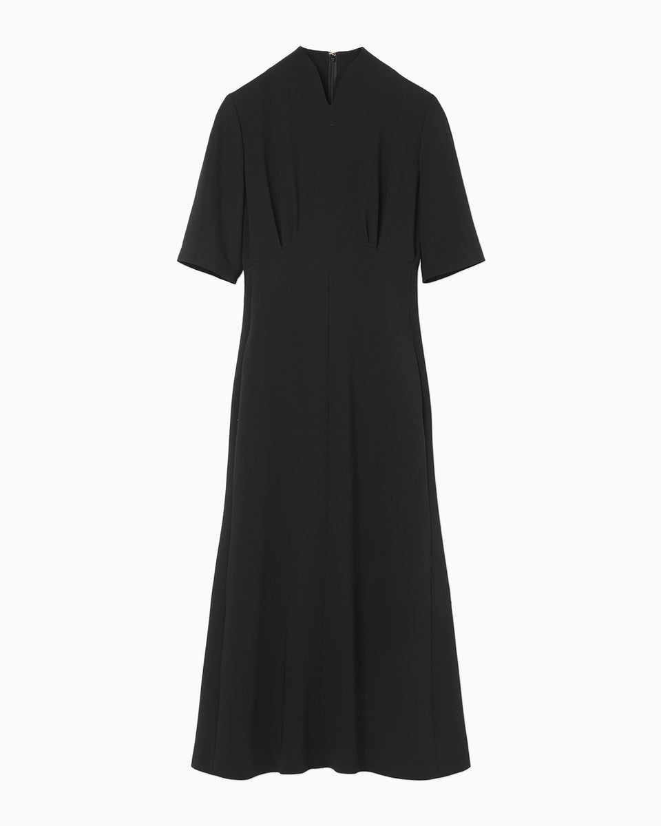Triacetate Polyester Georgette Short Sleeve Dress - black