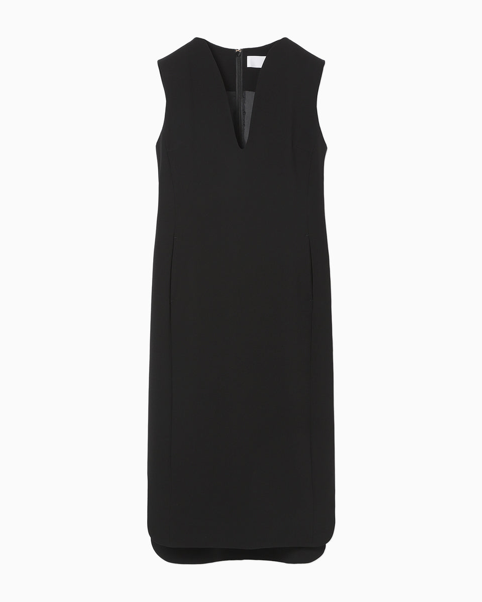 Triacetate Polyester Plunged Sleeveless Dress - black - Mame