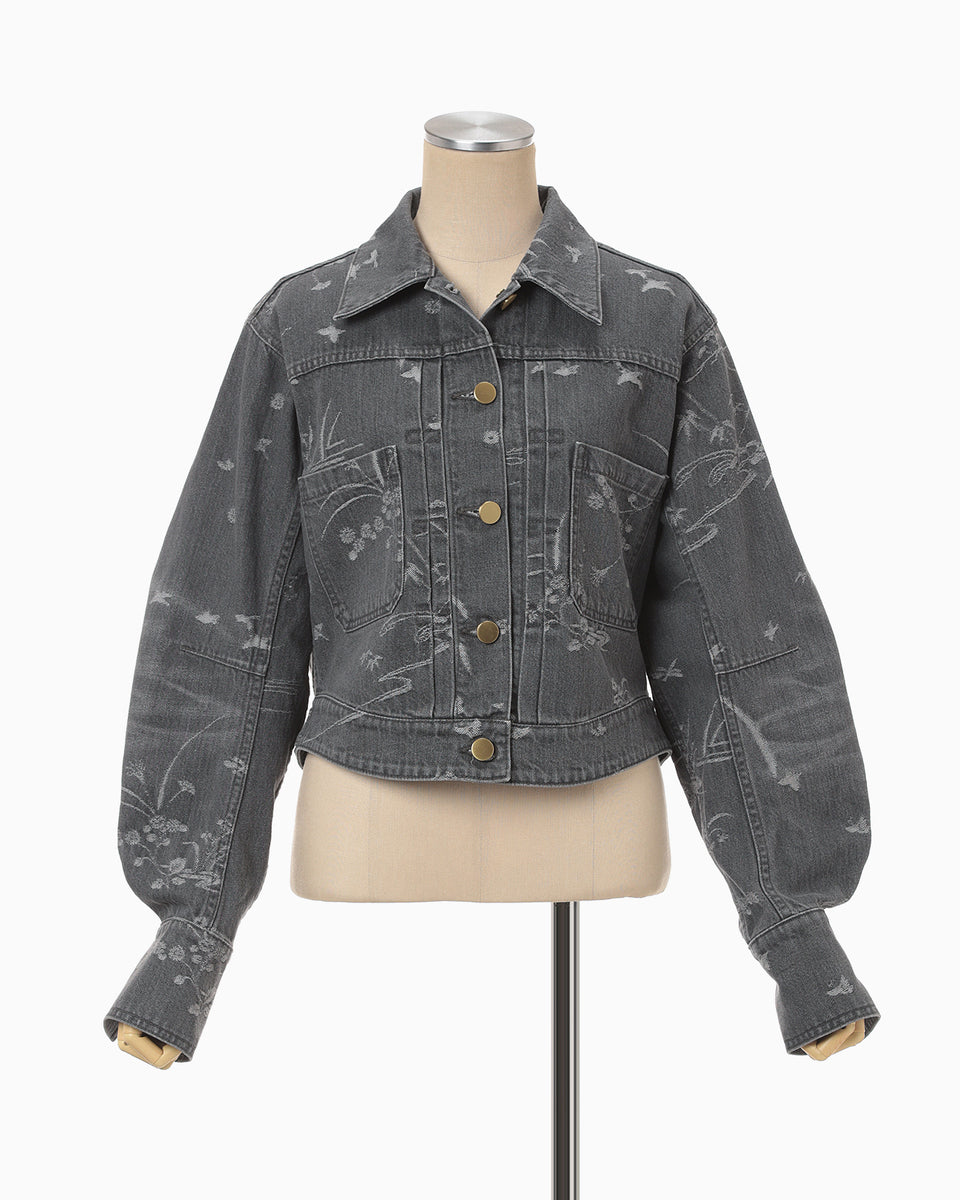 coyseio グレー ジャケット サイズ2 ヘリン着用 y2k 無彩色グランジ Nature Pattern Jacquard Short Denim Jacket - grey - Mame
