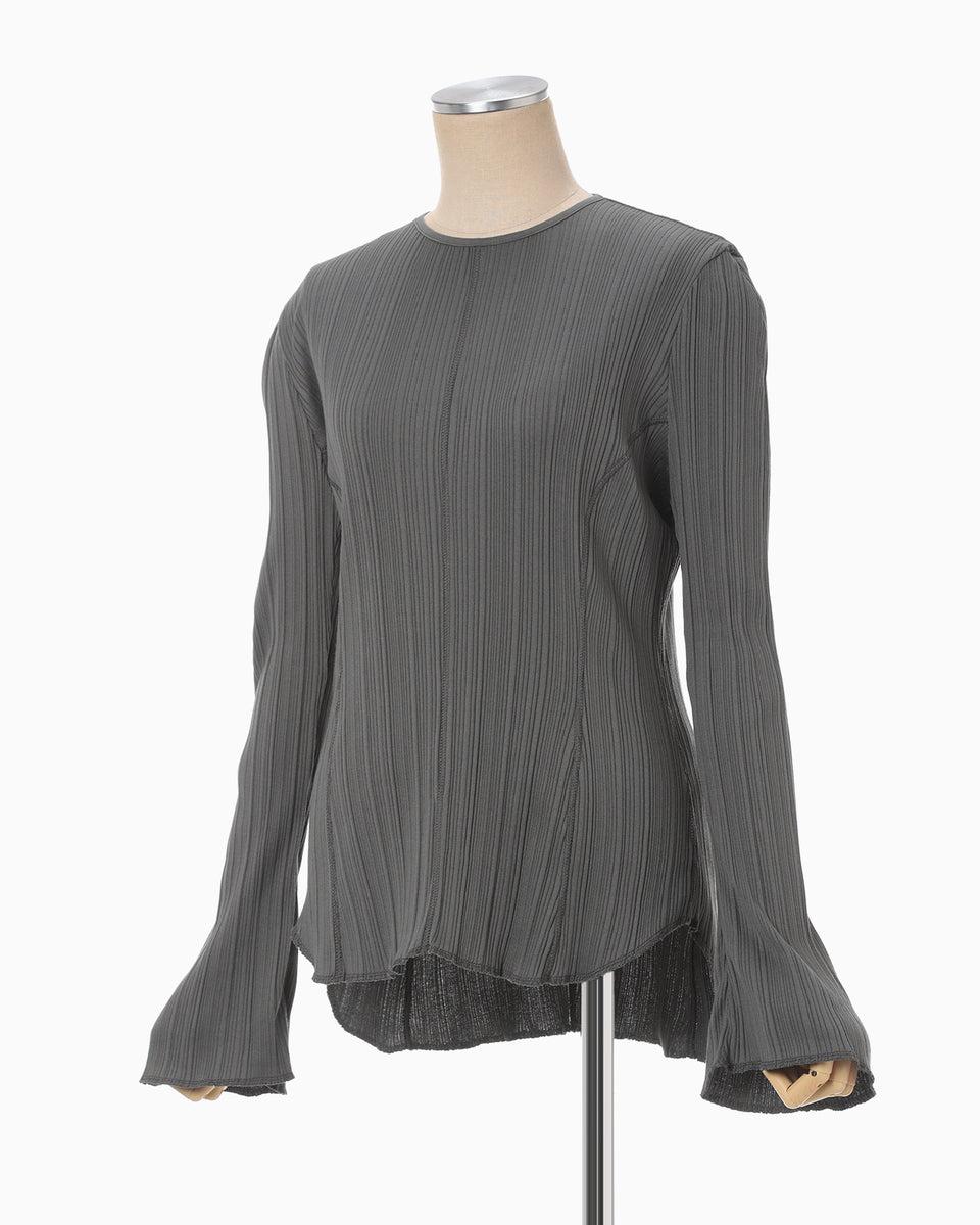 Random Ribbed Organic Cotton Long Sleeve Top - grey - Mame Kurogouchi