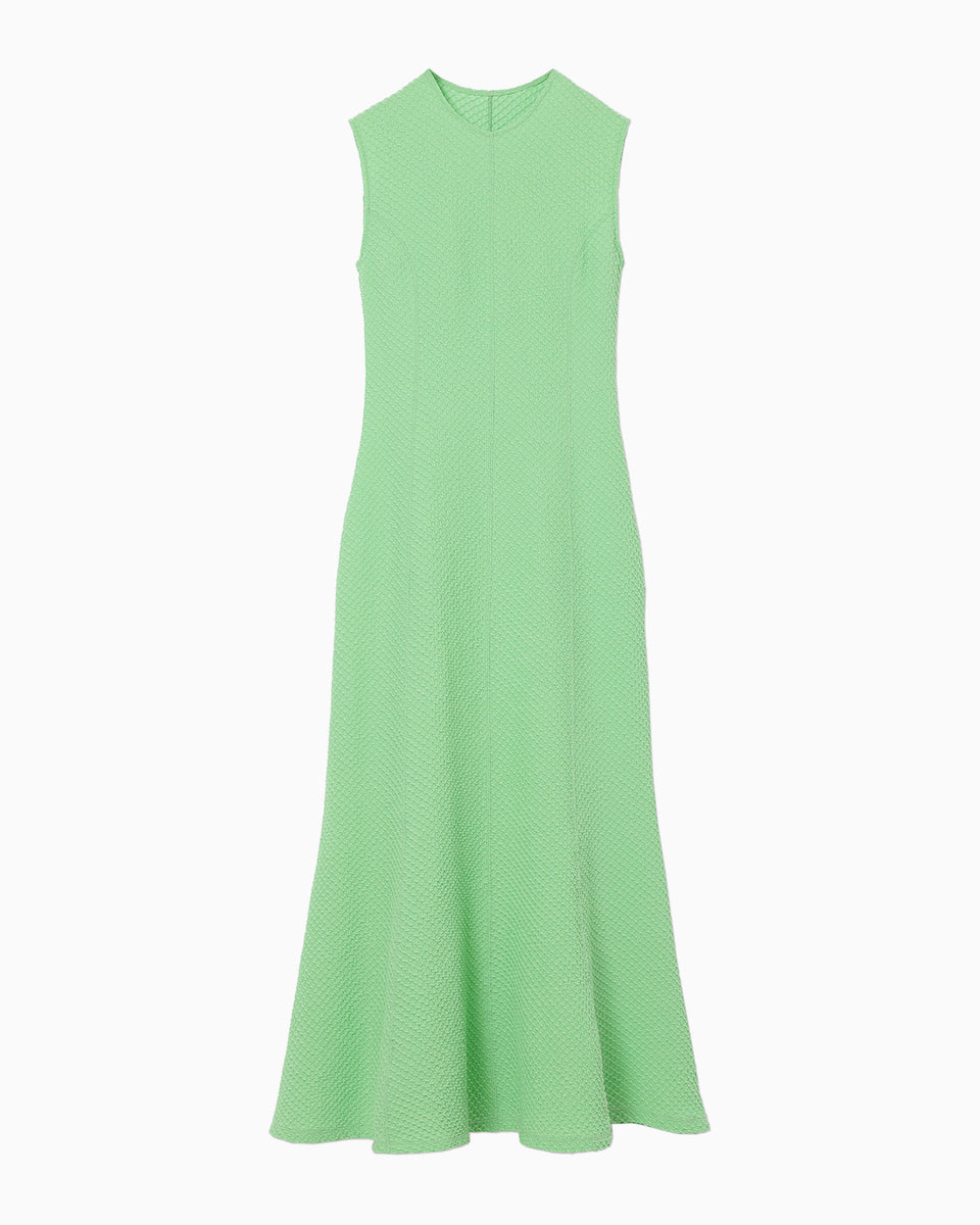 Shirring Jersey Jacquard Sleeveless Dress - light green Shirring Jersey Jacquard Sleeveless Dress - light green