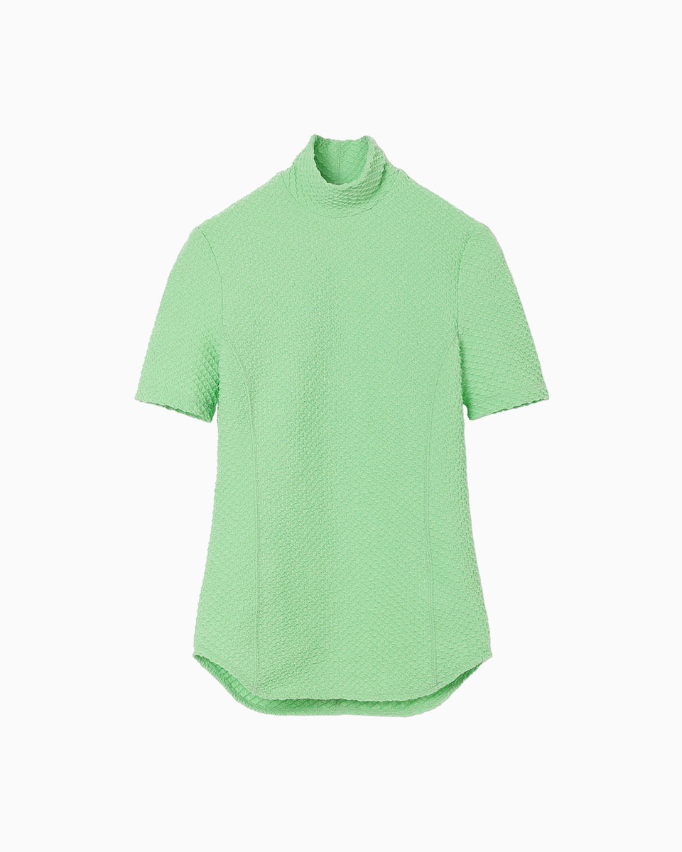 Shirring Jersey Jacquard High Neck Top - light green - Mame