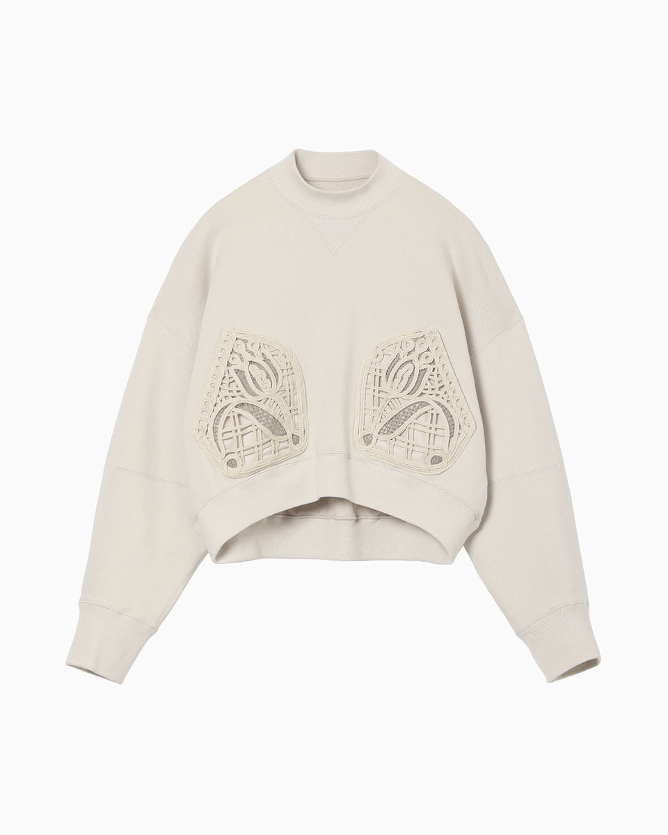 Cording Embroidery Cropped Sweatshirt - ecru - Mame Kurogouchi