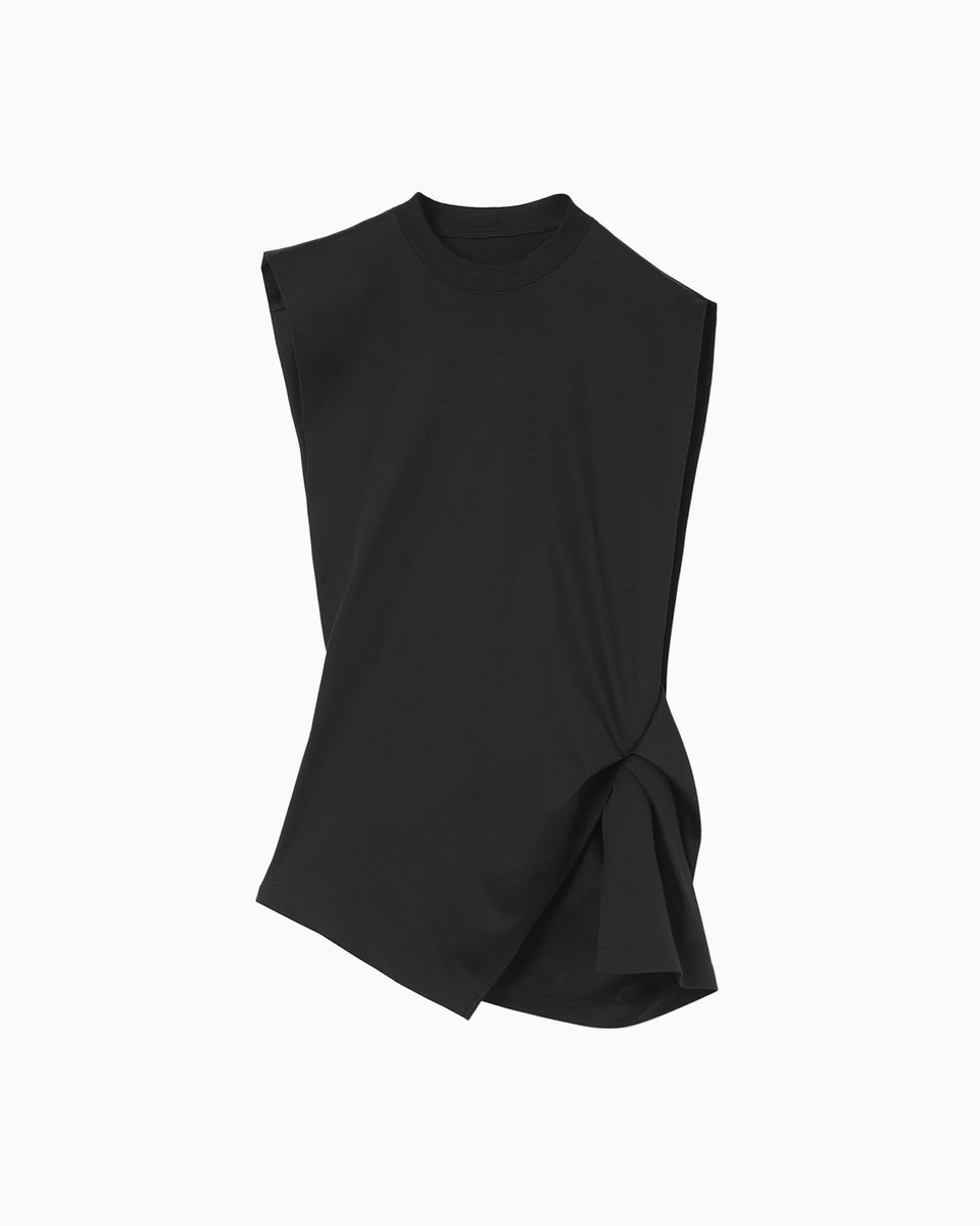 Cotton Jersey Asymmetric Sleeveless Top - black - Mame