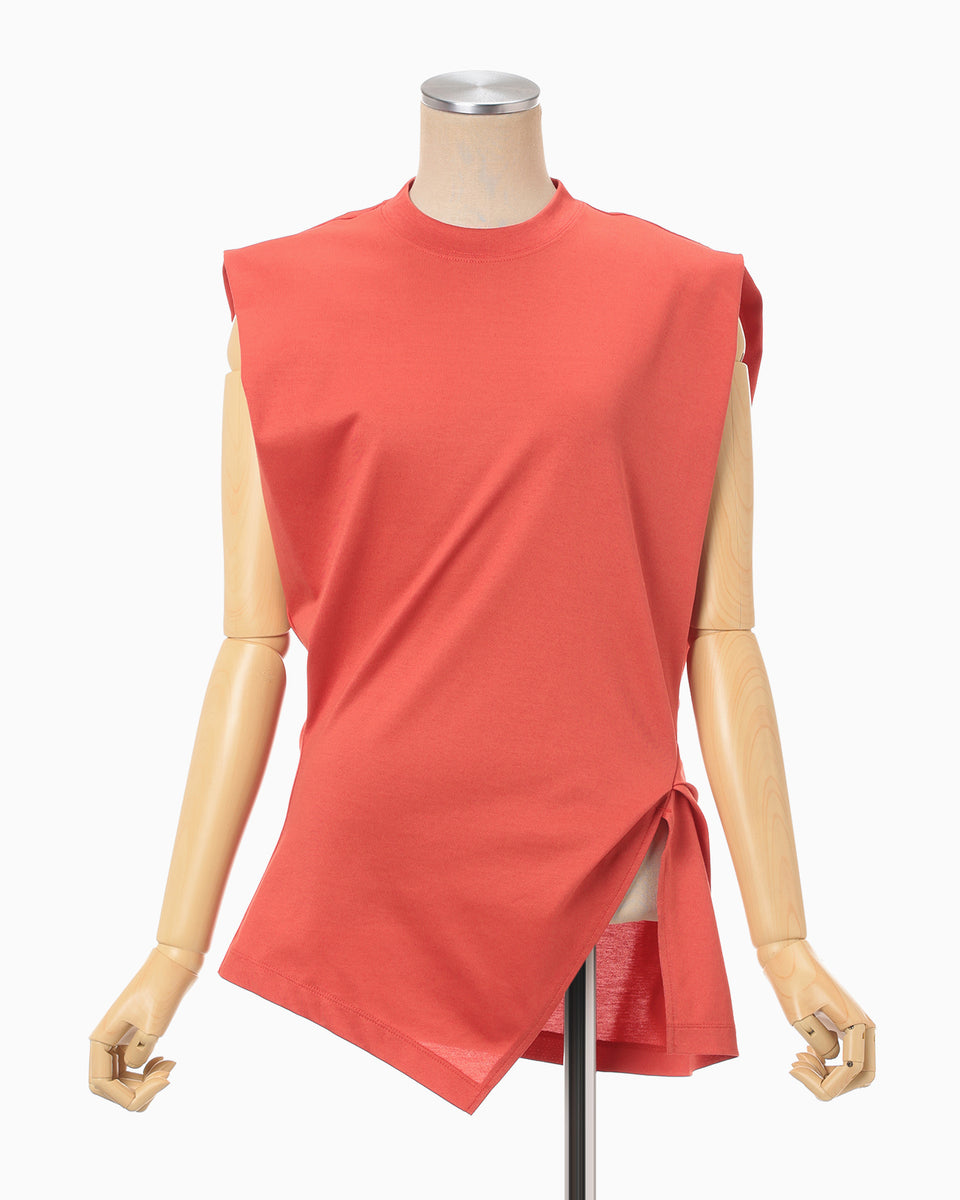 Cotton Jersey Asymmetric Sleeveless Top - red - Mame Kurogouchi