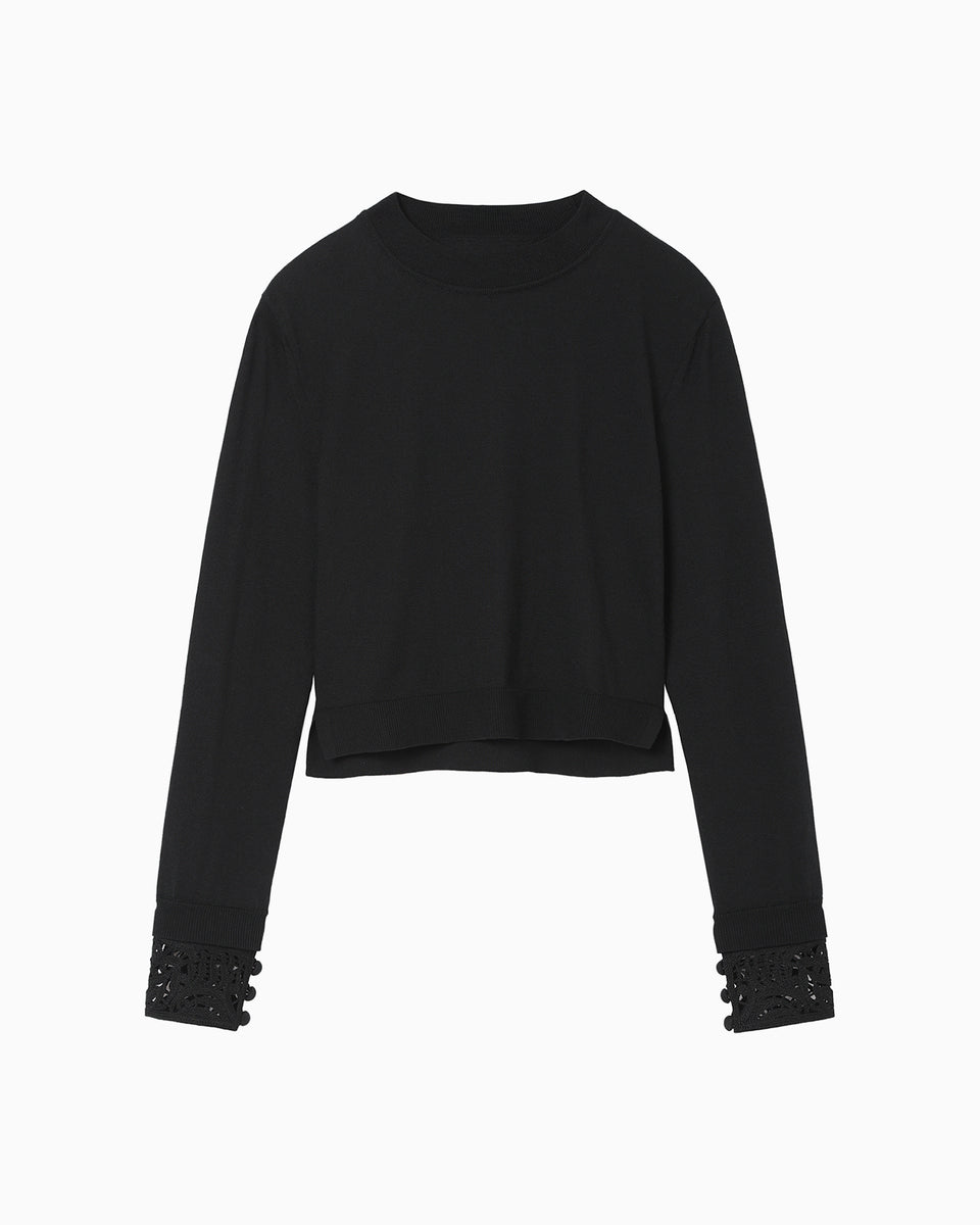 Detachable Embroidery Cuff Knitted Top - black - Mame Kurogouchi