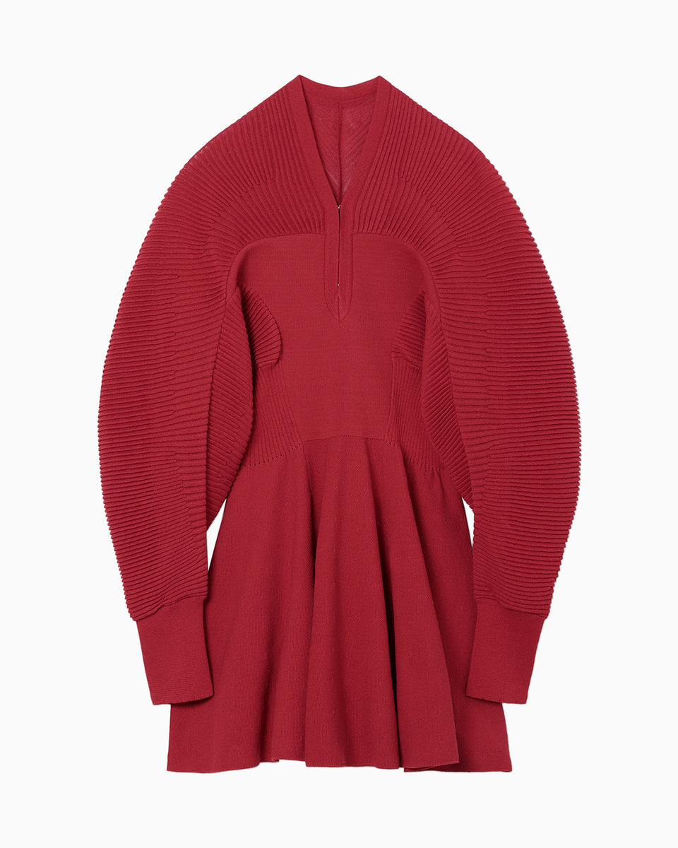 Curved Sleeve Knitted Dress - red - Mame Kurogouchi
