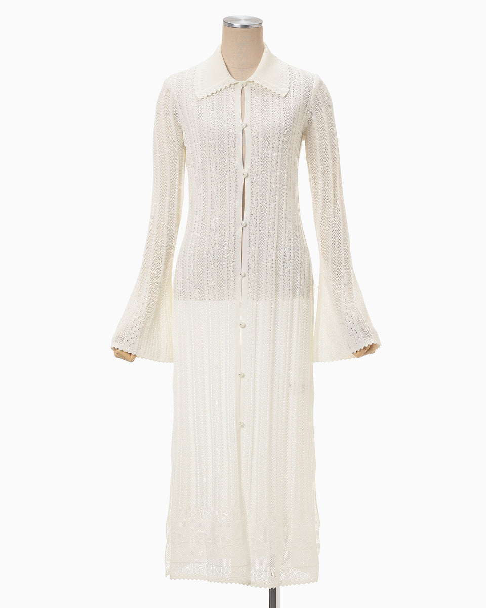 Lace Stripe Knitted Dress - white - Mame Kurogouchi