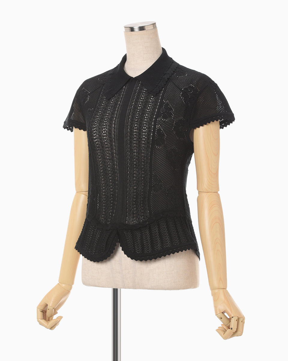 Lace Stripe Knitted Top - black - Mame Kurogouchi Lace Stripe Knitted Top - black - Mame Kurogouchi