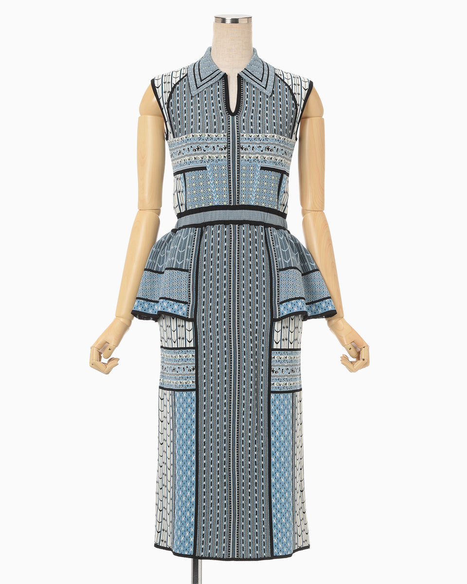 Geometric Pattern Knitted Dress - blue - Mame Kurogouchi