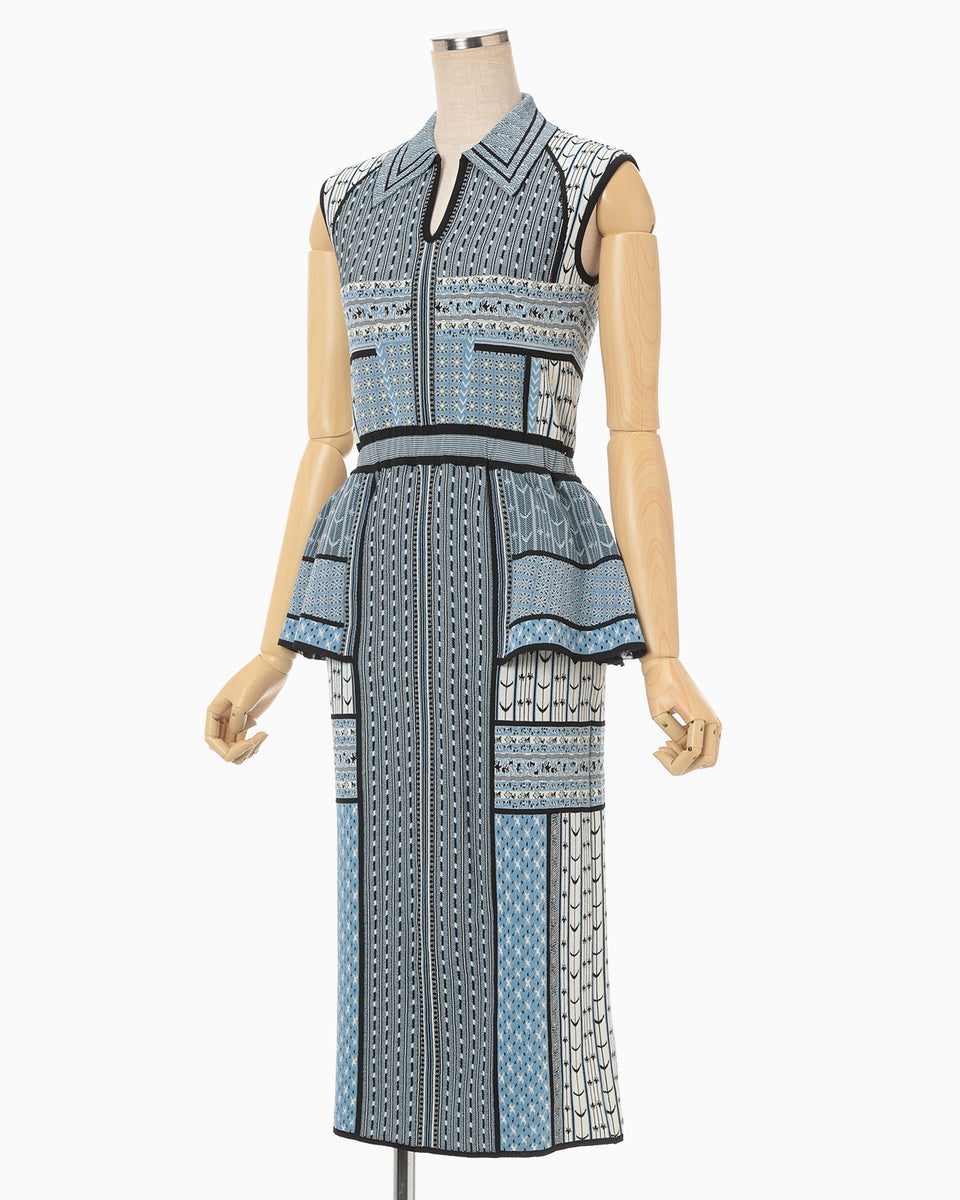 Geometric Pattern Knitted Dress - blue - Mame Kurogouchi