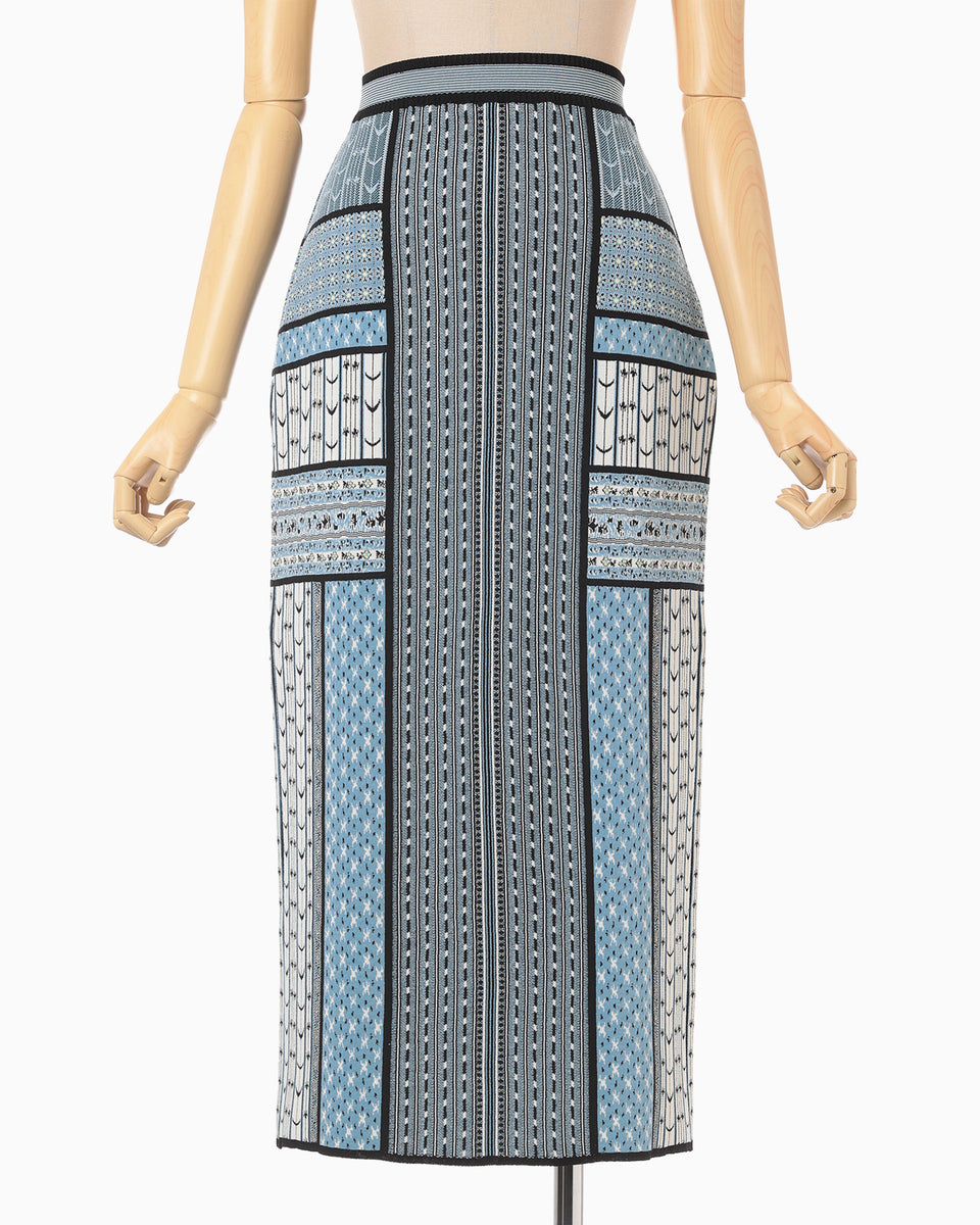 Geometric Pattern Knitted Skirt - blue - Mame Kurogouchi