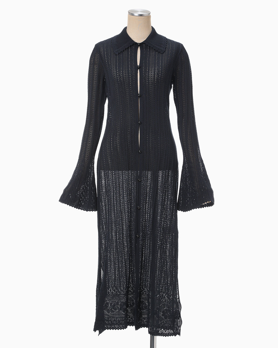 Lace Stripe Knitted Dress - navy - Mame Kurogouchi