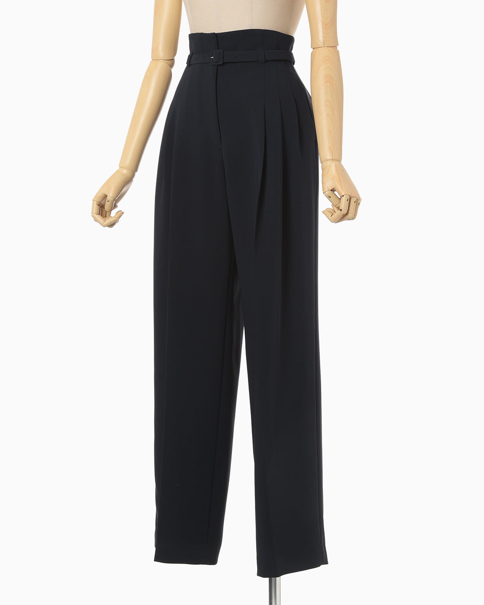 Triacetate Polyester Georgette High Waisted Trousers - navy