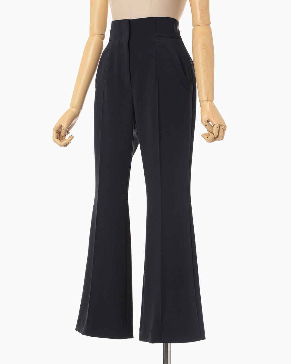 Acetate Polyester Collarless Cropped Suit Trousers - navy