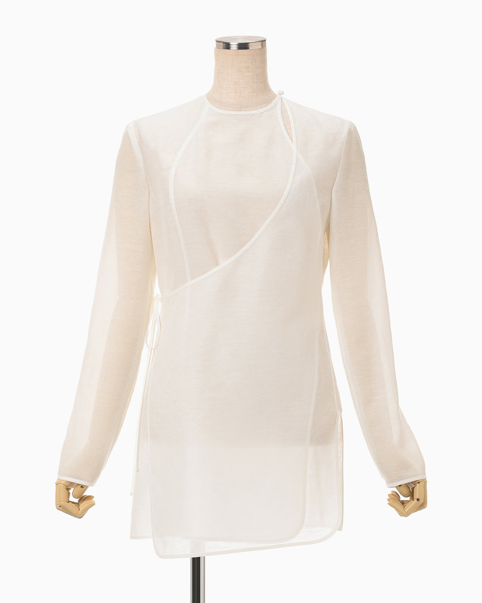 【Mame Kurogouchi】BotanicalMotif Sheer Sleeveless WrapDress Botanical Motif Sheer Sleeveless Wrap Dress - white - Mame
