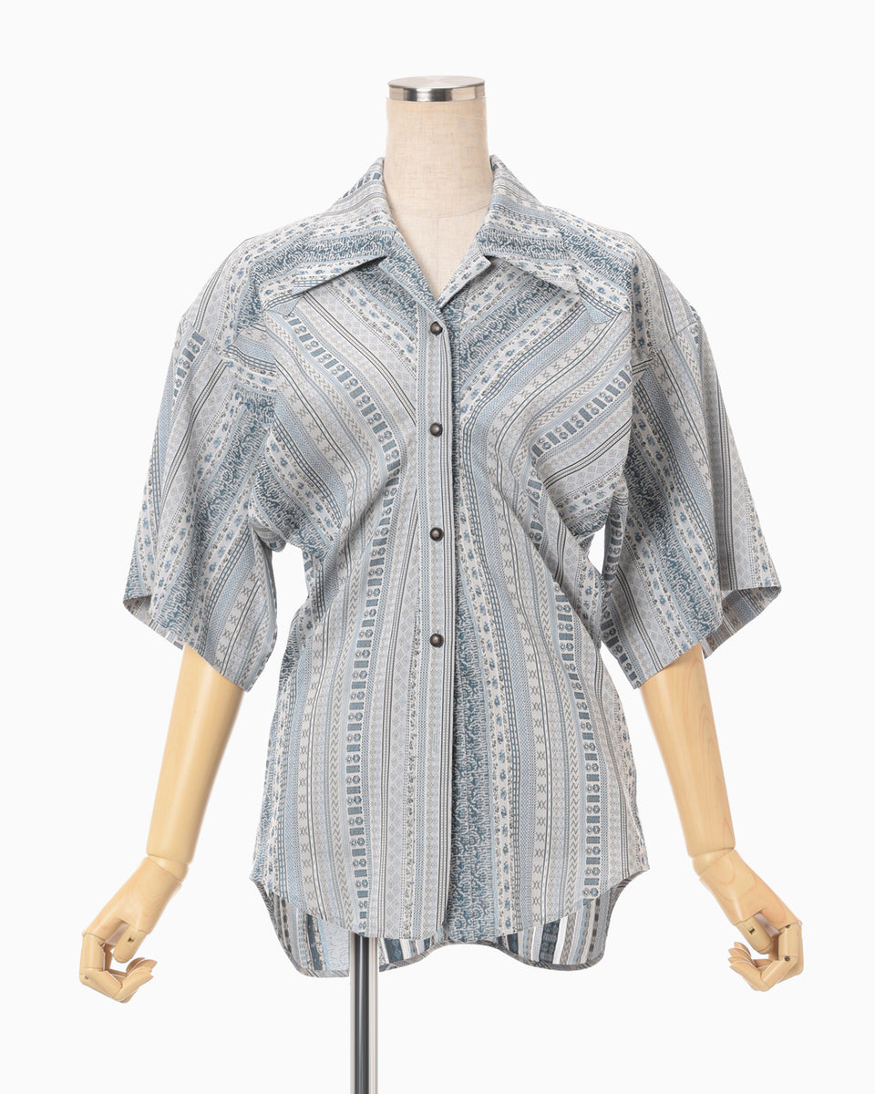 Stripe Jacquard Open-Collar Shirt - blue - Mame Kurogouchi