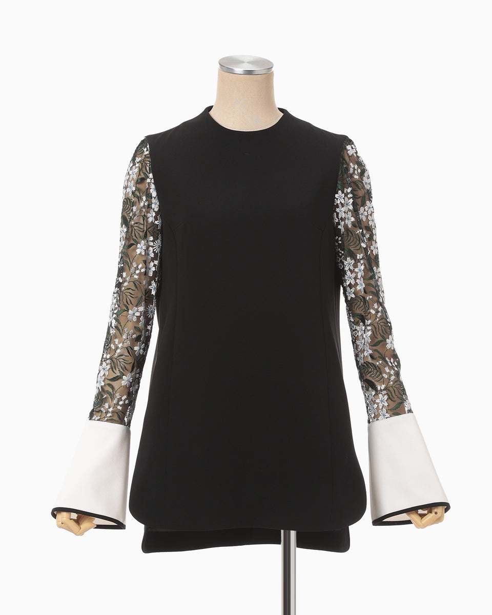 Floral Lace-Sleeve Classic Top - black - Mame Kurogouchi Floral Lace-Sleeve Classic Top - black - Mame Kurogouchi
