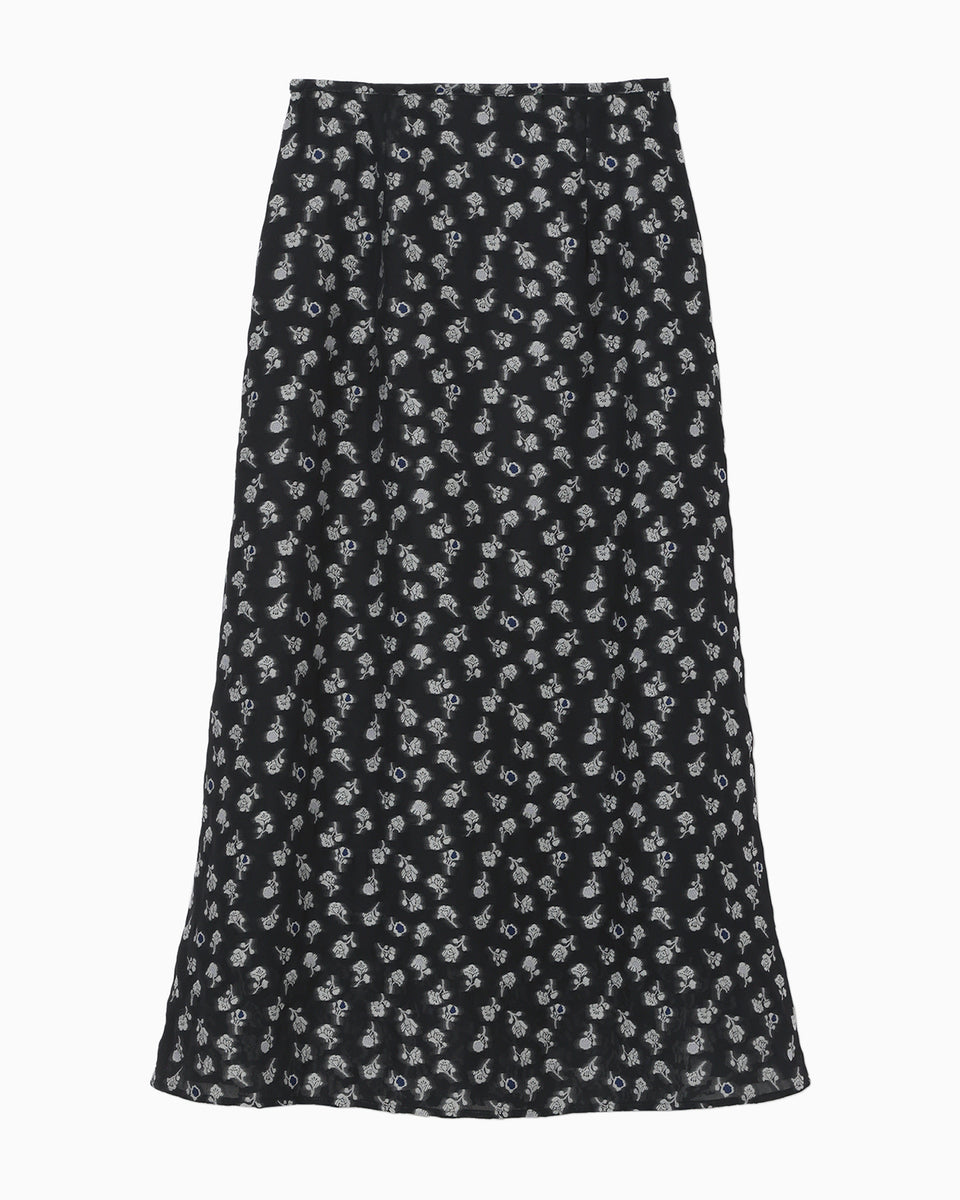 Velvet Flowers Rust Red Jacquard Midi Skirt