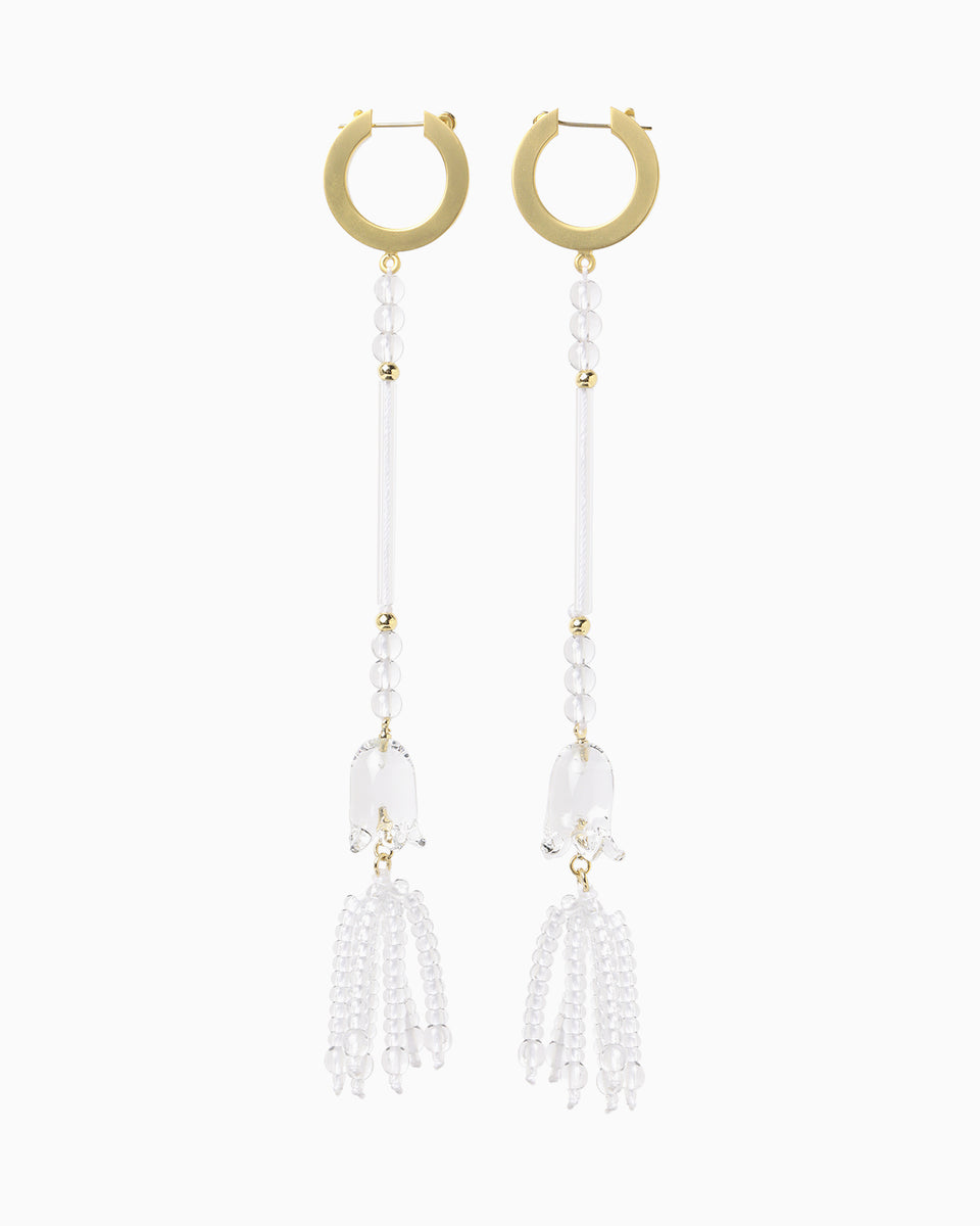 Floral Motif Long Glass Earrings - clear - Mame Kurogouchi