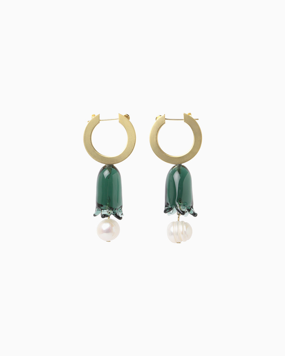 Floral Motif Glass Earrings - green - Mame Kurogouchi