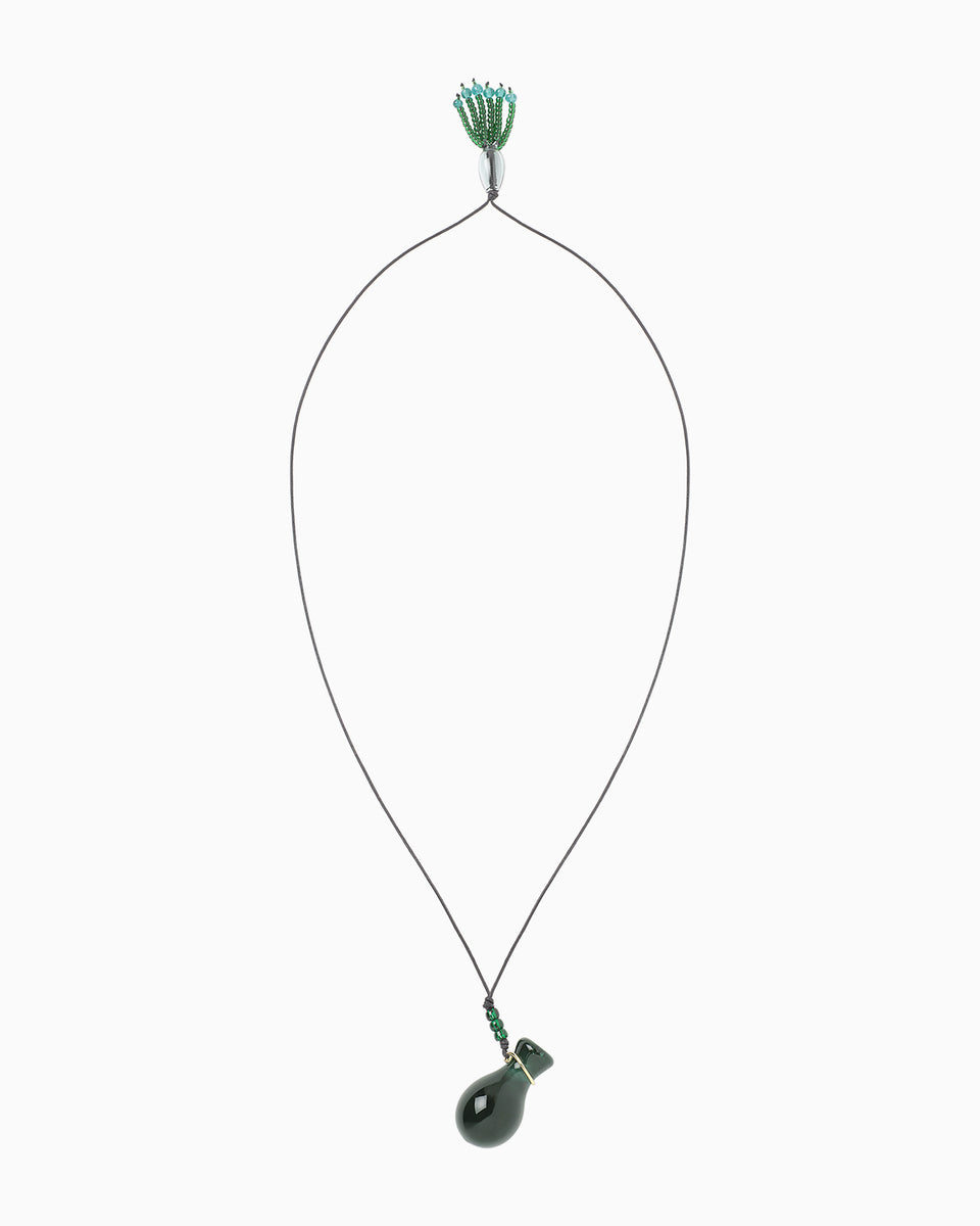 Floral Motif Glass Necklace - green - Mame Kurogouchi