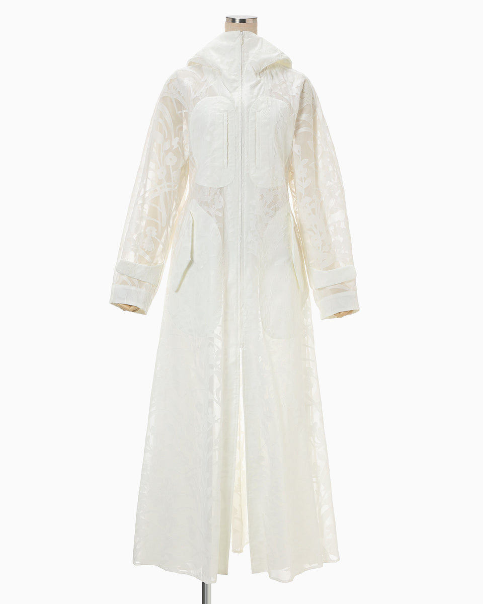 Washi Print Hooded Sheer Coat - white - Mame Kurogouchi