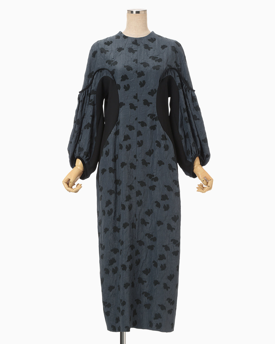 Double Layered Floral Jacquard Dress - navy - Mame Kurogouchi