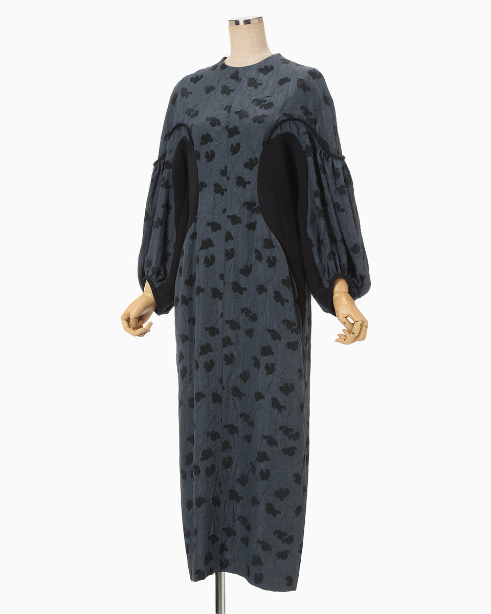 Double Layered Floral Jacquard Dress - navy - Mame Kurogouchi