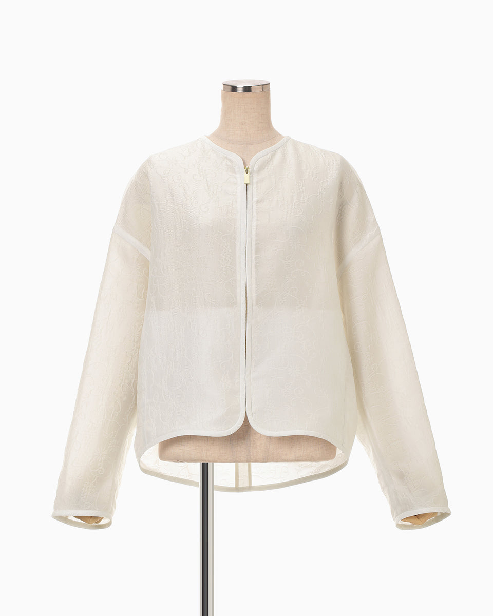 Arabesque Jacquard Short Jacket - white - Mame Kurogouchi