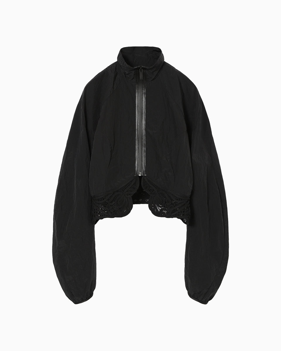 Nylon Short Jacket with Cording Embroidery Detail - black - Mame