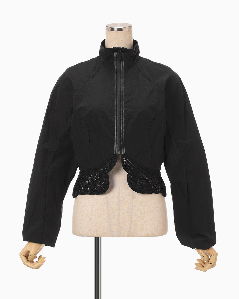 Nylon Short Jacket with Cording Embroidery Detail - black - Mame