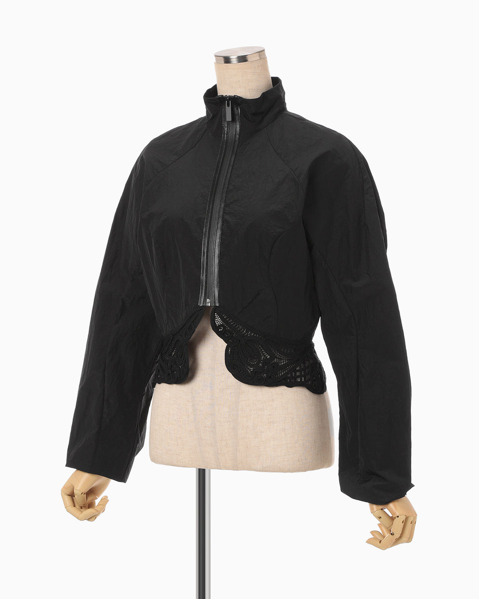 Nylon Short Jacket with Cording Embroidery Detail - black - Mame