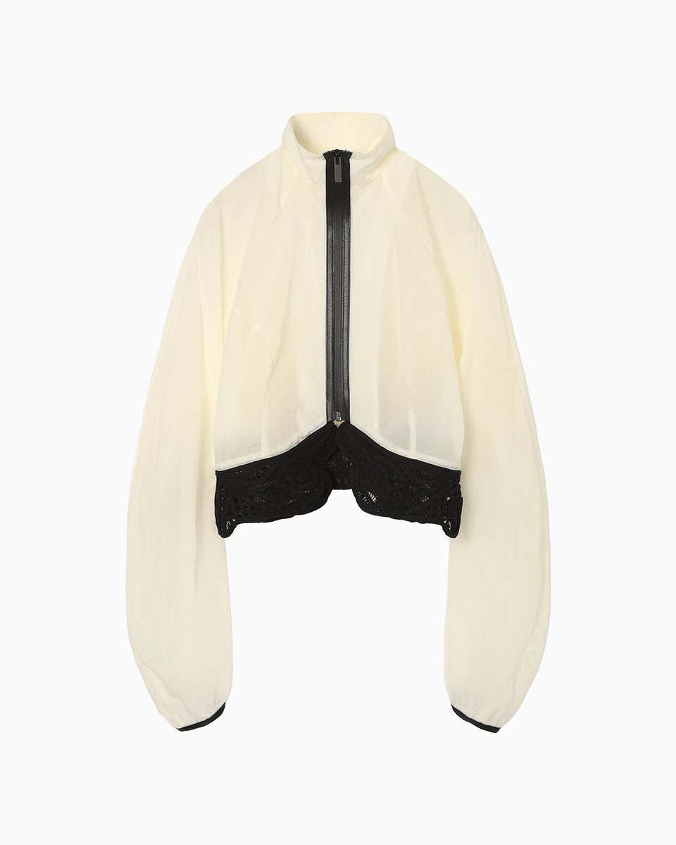 Nylon Short Jacket with Cording Embroidery Detail - ecru - Mame