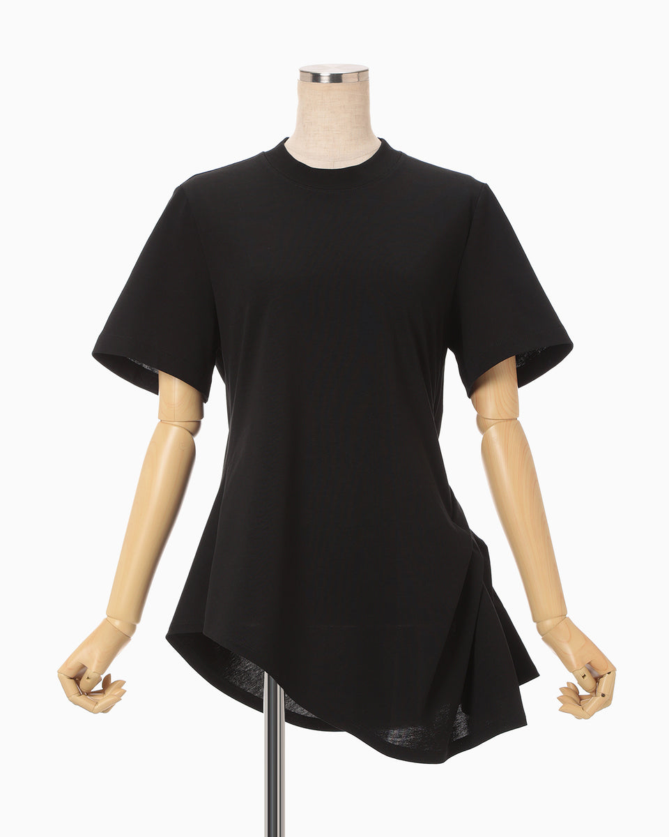 mame - mame kurogouchi コットンTシャツ Cotton Jersey Asymmetric T-Shirt - black - Mame Kurogouchi