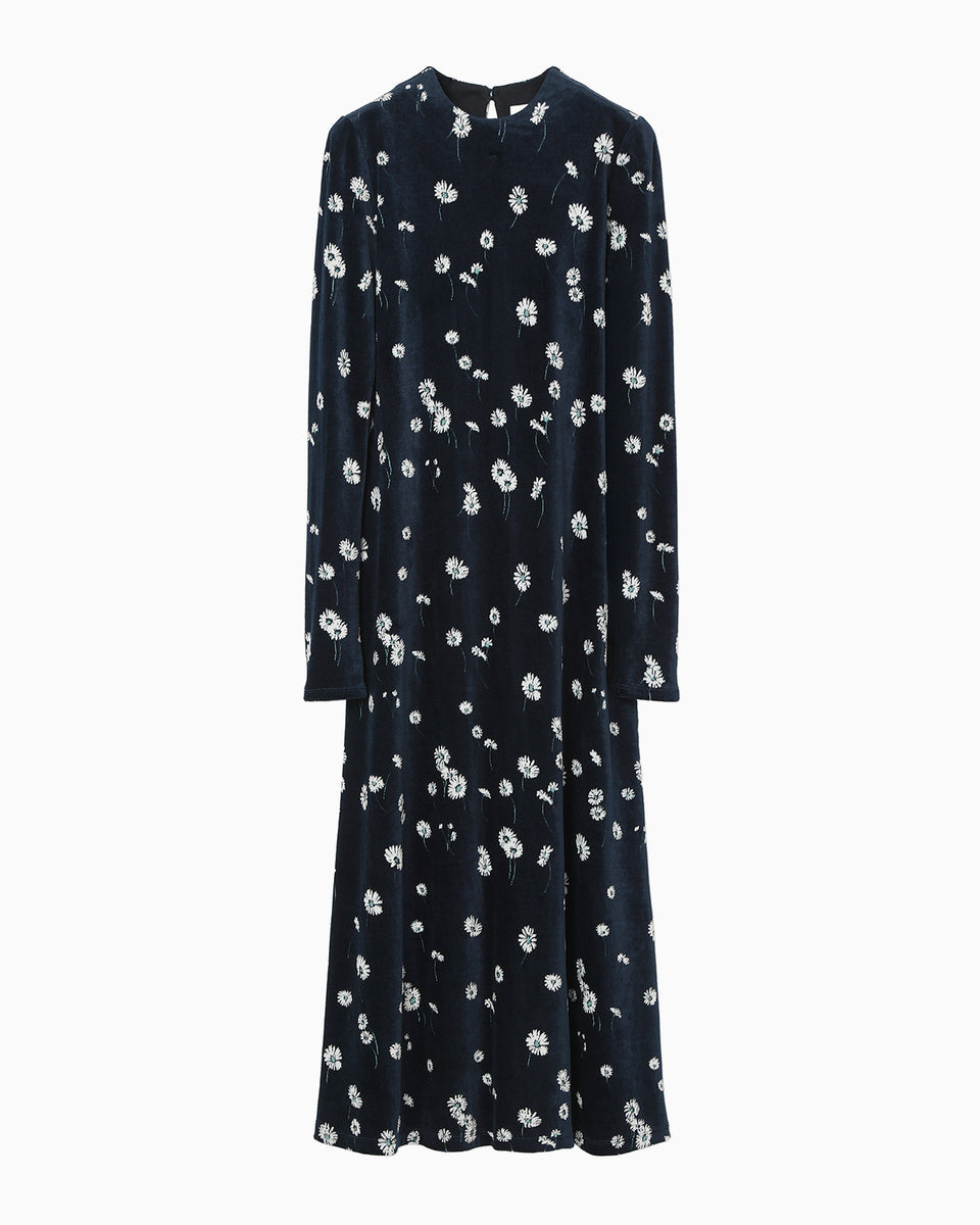 Velour Jersey Floral Dress - navy - Mame Kurogouchi