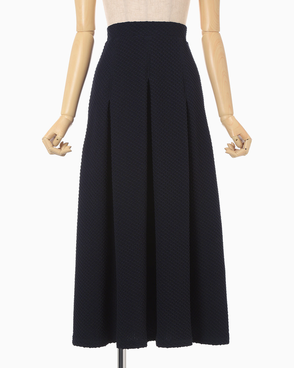 Shirring Jersey Jacquard Pleats Skirt - navy - Mame Kurogouchi