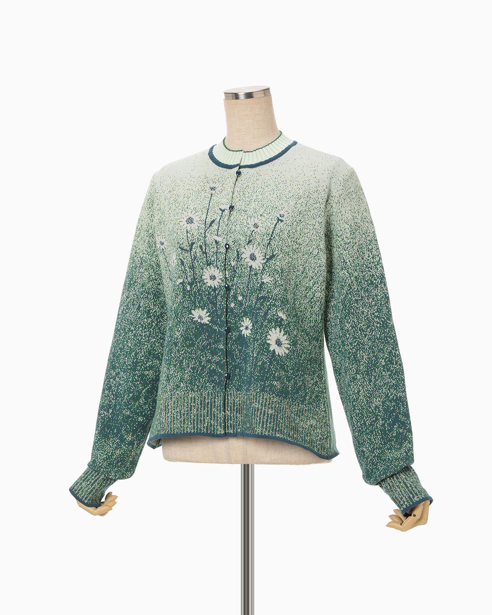 mame kurogouchiニットカーディガン グリーン　ミント Floral Jacquard Graphic Knit Cardigan - green - Mame Kurogouchi